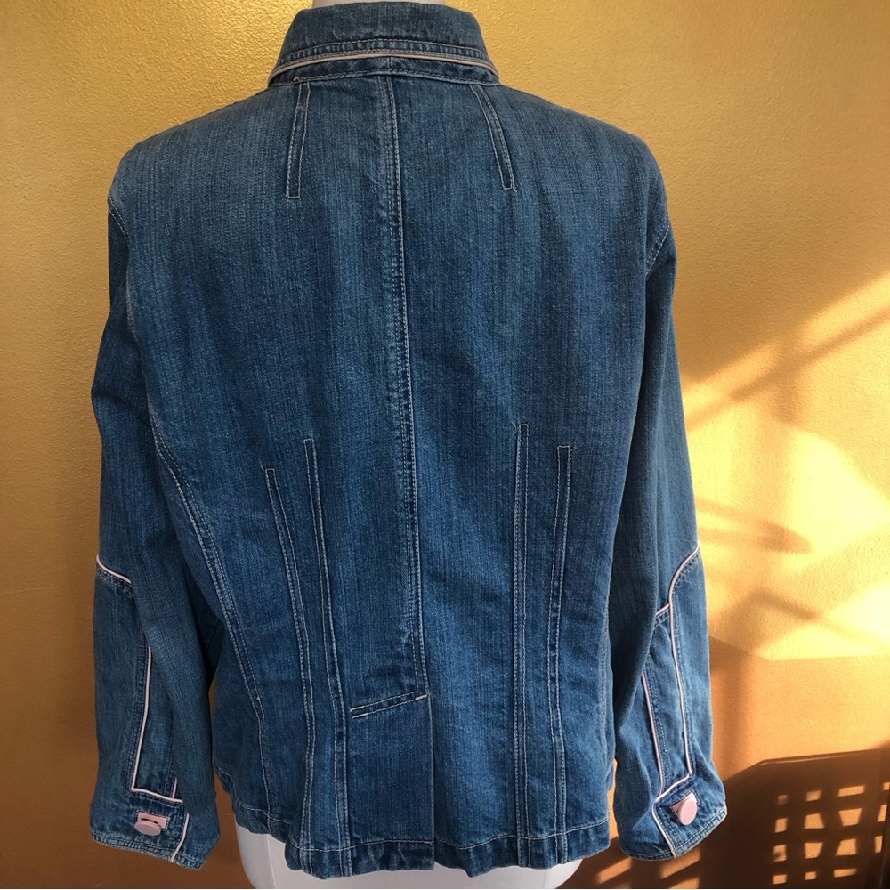 Venezia Blue Denim jacket with pink trim, buttons & pockets 100%Cotton Size14/16 - Picture 5 of 16